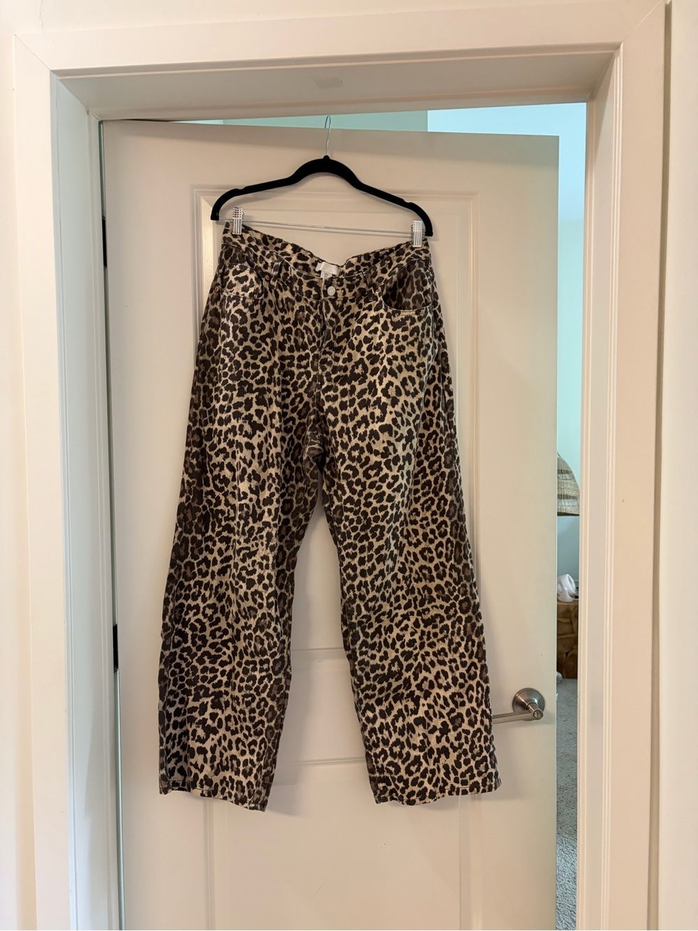 H&M Leopard Wide-Leg Jeans in Brown and Cream